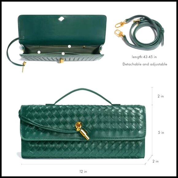 Woven PU Leather Clutch Evening Bag with Detachable Strap 12x5